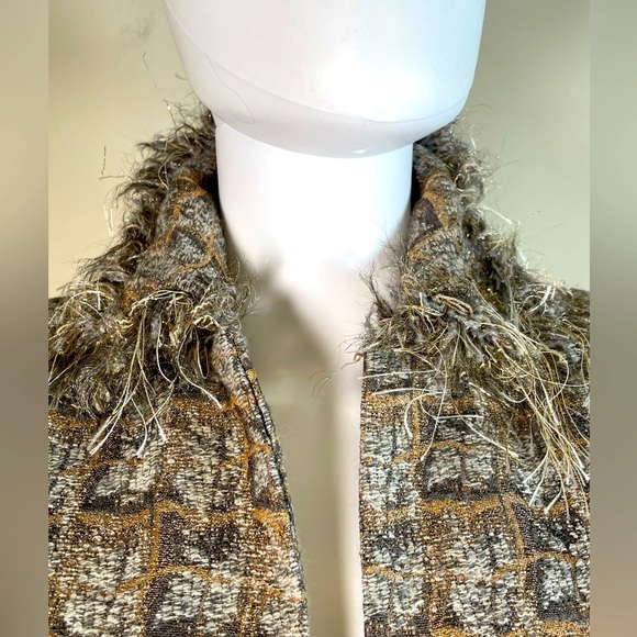 JULIANA COLLEZIONE Wool Mohair Blend TEXTURED Gold Fringe JACKET BLAZER Sz 2 - Picture 3 of 16